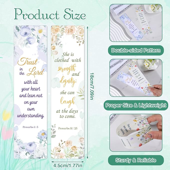 Wxiben Christian Prayer Bookmarks Gifts - 48Pcs Bible Verse Book Markers Scriptures Inspirational Bookmark Religious Flower Book Marks for Women Book Lovers Students Teacher Sunday School Church Gift