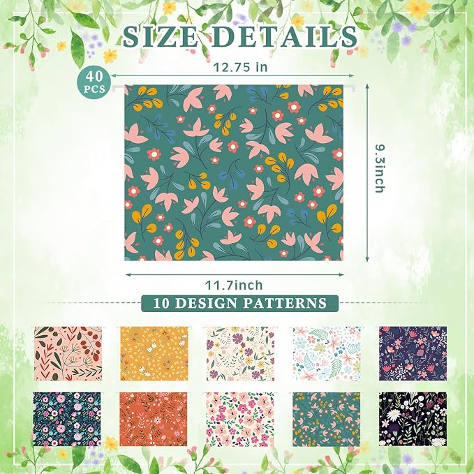Qeeenar 40 Pcs Decorative Hanging File Folders Letter Size Cute File Folders Designer Floral File Folders Colored File Folder Organizer for Filing Cabinet Office Home with 1/5 Cut Adjustable Tabs
