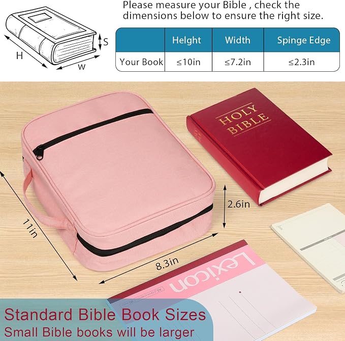GERMUN Bible Cover with Durable Handle, Carrying Book Case Church Bag Bible, Protective with Zippered Pocket, Bible Study Accessories Supplies, Book Protector for Book Lovers, BlueBlack