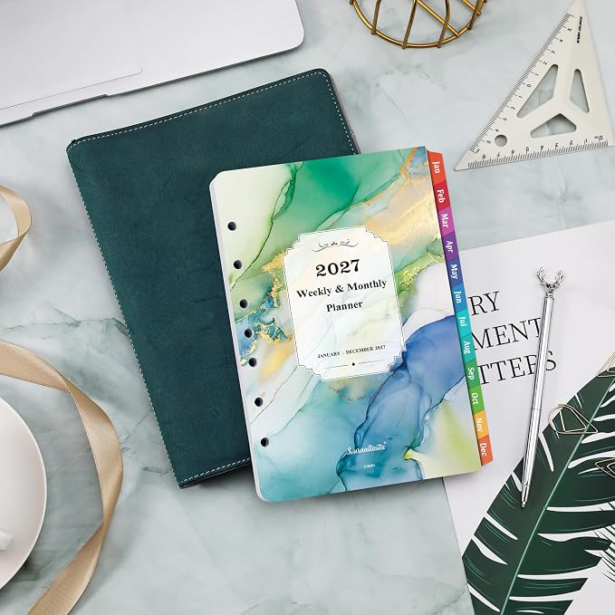 2027 Planner Refills - Planner Refills 2027, JAN 2027 - DEC 2027, A5 Planner Inserts, 2027 Weekly and Monthly Planner Refill, 5.5 x 8.5 inch, 7 Holes - Green