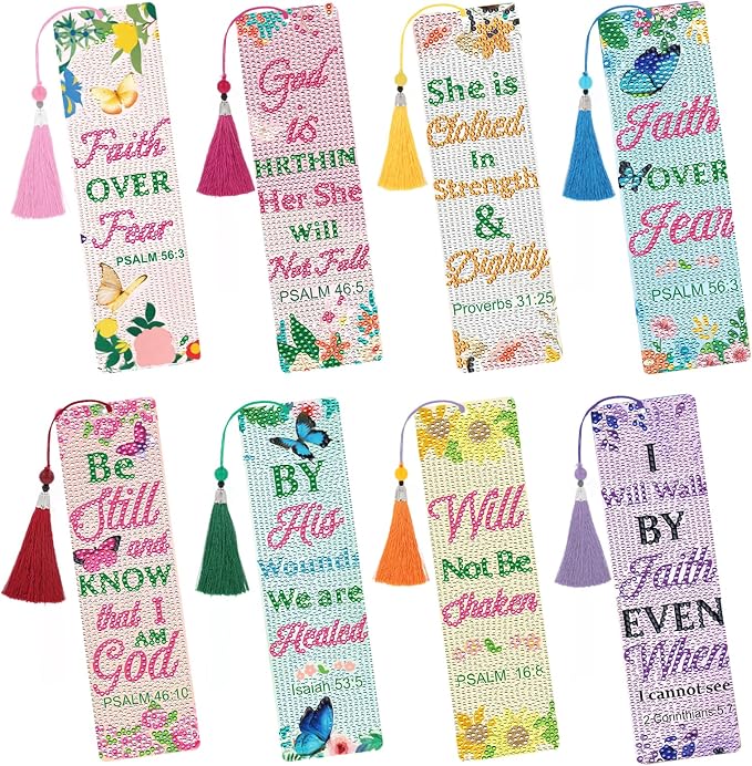 Bible Verse Diamond Art Painting Bookmarks - 8 Pcs DIY Religions Diamond Art Kits with Tassel Christian Gift for Women, Gem Art Craft Festival Gift for Reading Lover Beginners