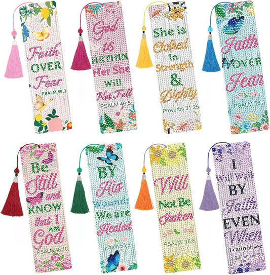 Bible Verse Diamond Art Painting Bookmarks - 8 Pcs DIY Religions Diamond Art Kits with Tassel Christian Gift for Women, Gem Art Craft Festival Gift for Reading Lover Beginners