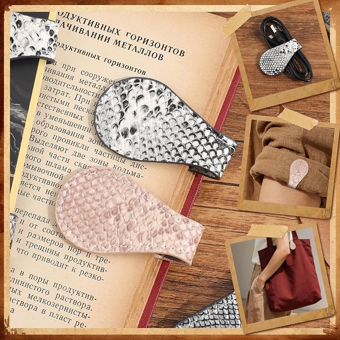 3PCS Vintage Magnetic Leather Bookmark, Leather Magnetic Bookmarks for Women, Magnetic PU Bookmarks Clip Book Accessories, Snakeskin Pattern