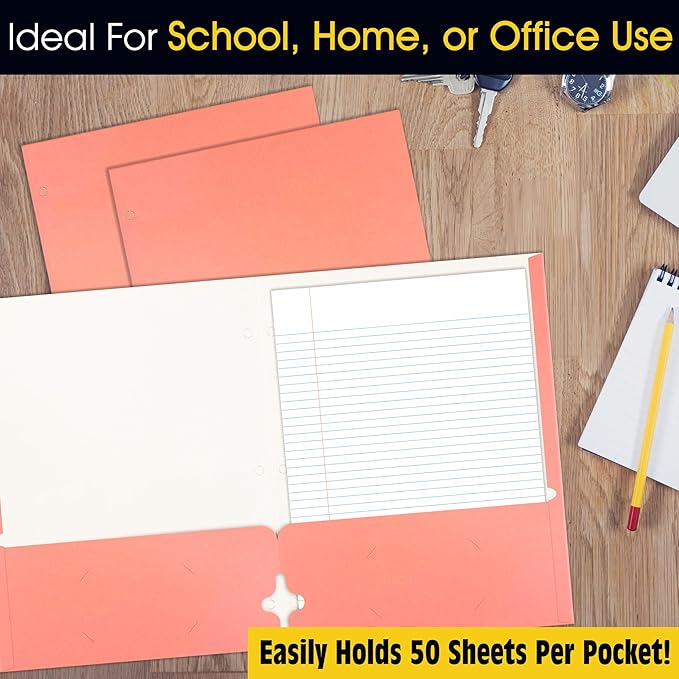2 Pocket Portfolio Folders, 25 Pack, Trendy Cool Colors, Fits Letter Size Paper, for School, Office, Home, Matte Finish (Peachy Peach)