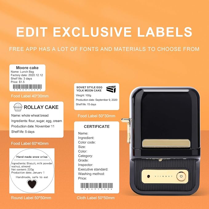 NIIMBOT B21 Black Label Maker and 2 Rolls Tape Bundle