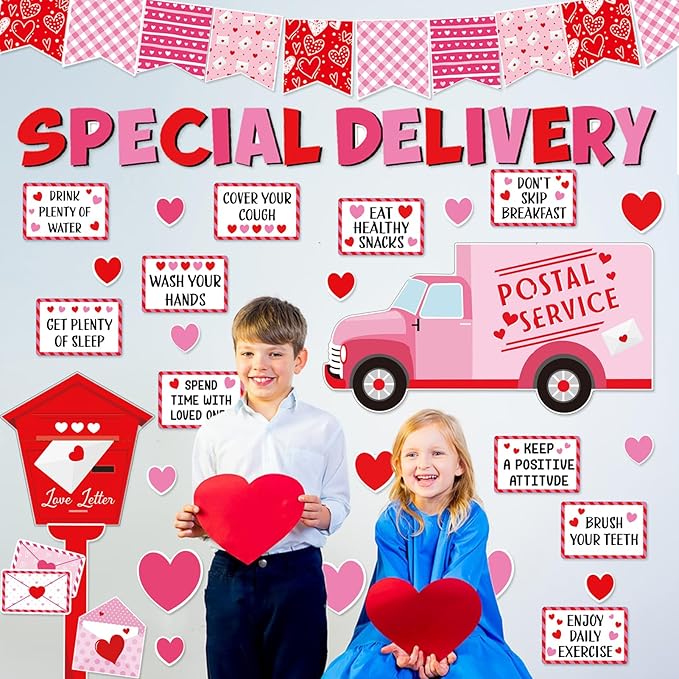 68-Piece Valentine's Day Bulletin Board Set - Valentine's Day School Decor Express Delivery Classroom Decorations Heart-Shaped Border Paper Cutouts for School Office Wall Decorations