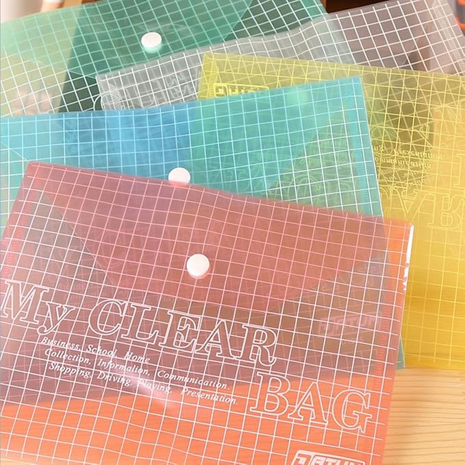 BIGEBO 10 PCS Plastic Folders for File,Transparent My Clear Bag,Office Supplies File Folders for School and Office Assorted Colors