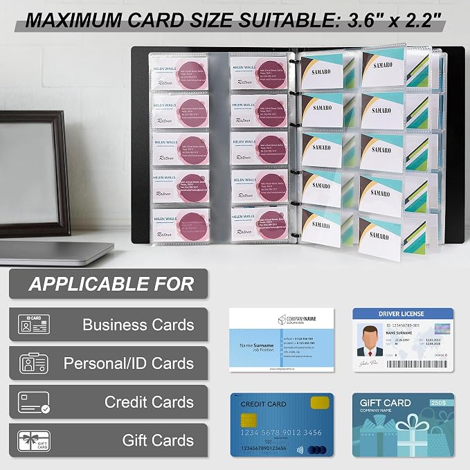 MyLifeUNIT Business Card Book, Name Card Holder Book with 600 Business Cards Capacity, Credit Card Book File Storage (Grey)