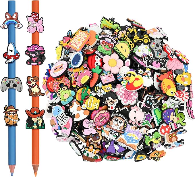 200PCS Pencil Toppers,Cute Pencil Charms for Students Bulk School Teacher Supplies Fun Pen Toppers Charms,PVC Pencils Clips Accessories Random Different Pencils Decor Classroom Rewards Prizes gifts