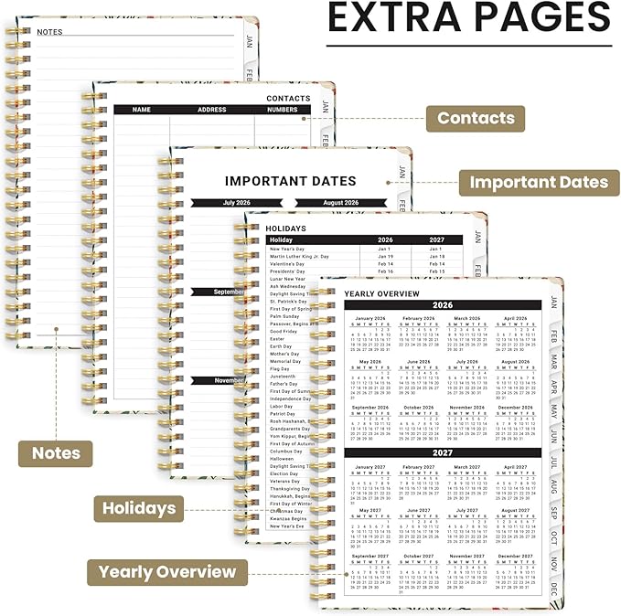 2026 Planner, Weekly and Monthly Planner for Women, January 2026 - December 2026, Hardcover 2026 Calendar Planner Book with Tabs, Inner Pocket, Spiral Bound, Perfect for Office Home School Supplies - A5 (6.3" x 8.5"), Herbs