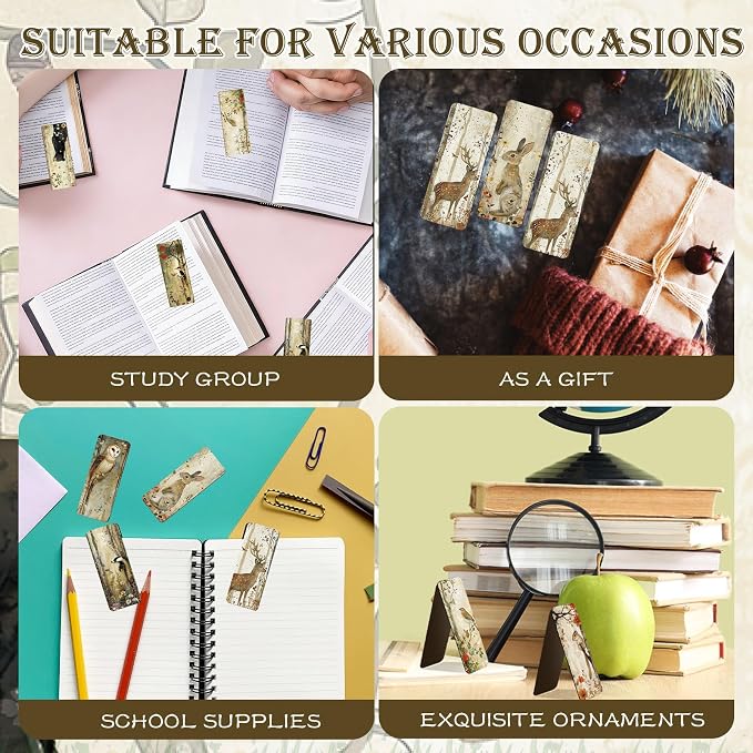 30 Pcs Woodland Animals Magnetic Bookmarks, Vintage Watercolor Animals Bookmark Bulk for Women Man, Forest Trees Book Mark Gift for Reading Lovers Library Accessories