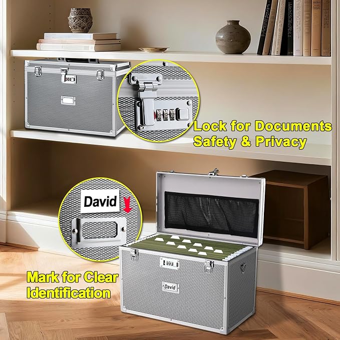 File Storage Cabinet File Organizer Document Organizer File Box in Office and Home with Combination Lock with 20 Legal Size Hanging Files (Diamond Silver, Legal)