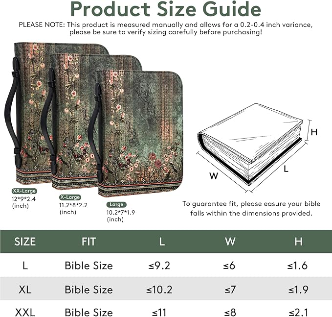 Bible Cover Case for Women PU Leather Woman Book Carrying Bag Bible, Protective Bible Organizer Holder Bag with Handle and Zippered Pocket, Christian Gift for Lady Girls (Boho Floral, XXL)