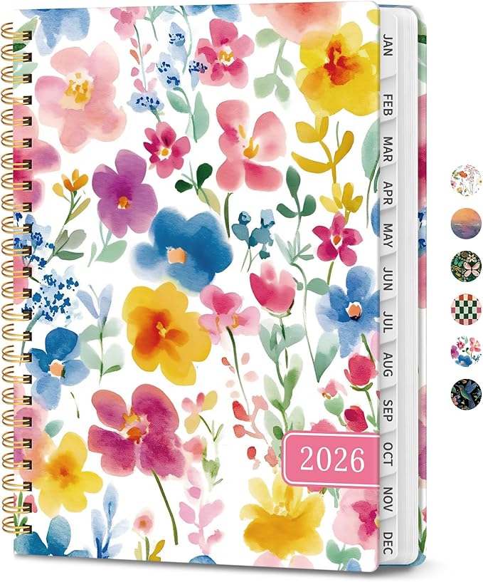 2026 Planner, Weekly and Monthly Calendar Planner for Women, Jan 2026 - Dec 2026, Hardcover Planning Agenda book with Tabs, Spiral Bound, Inner Pocket, Perfect for School Office Supplies, 6.3" x 8.5" - Bloom Floral