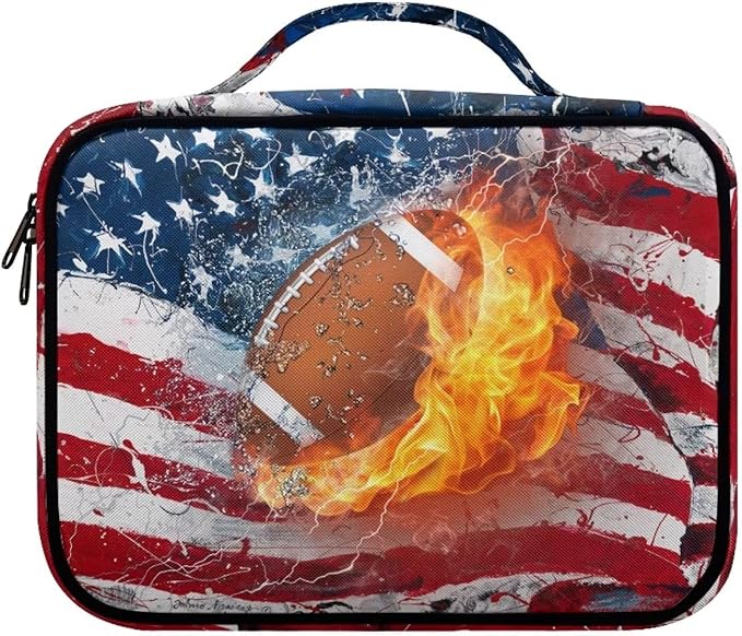 Ice Fire Rugby Football USA Flag Bible Cover for Men Kids Boys 4th of July Independence Day Memorial Day USA American United States Patriotic Print Bible Case Carrying Book Case for Study