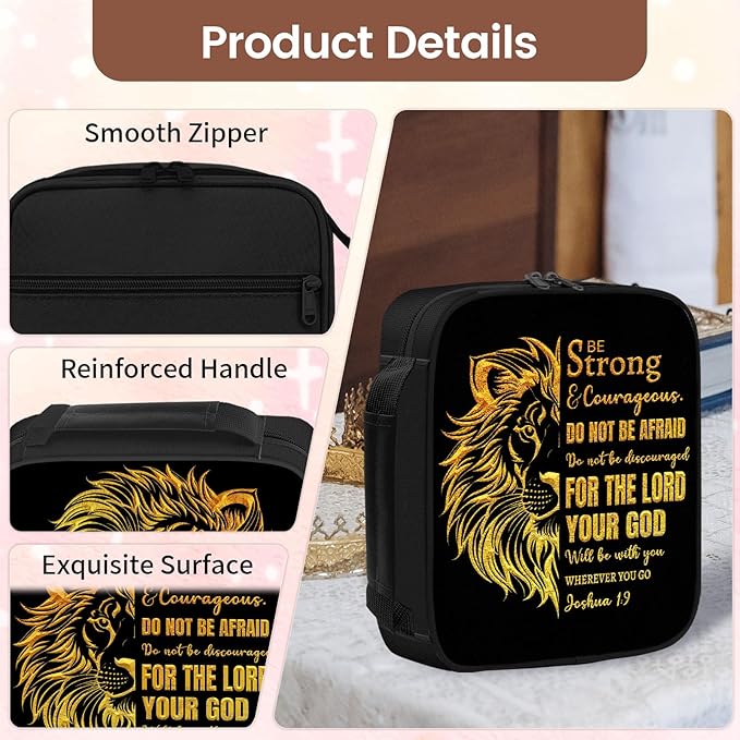 Lion Bible Cover for Men - Christian Gifts for Men, Lion Religious Mens Bible Covers, Bibles Carrying Case Man, Faith Based Cover Case for Bibles, Birthday Gifts Spiritual Catholic, Gold Black
