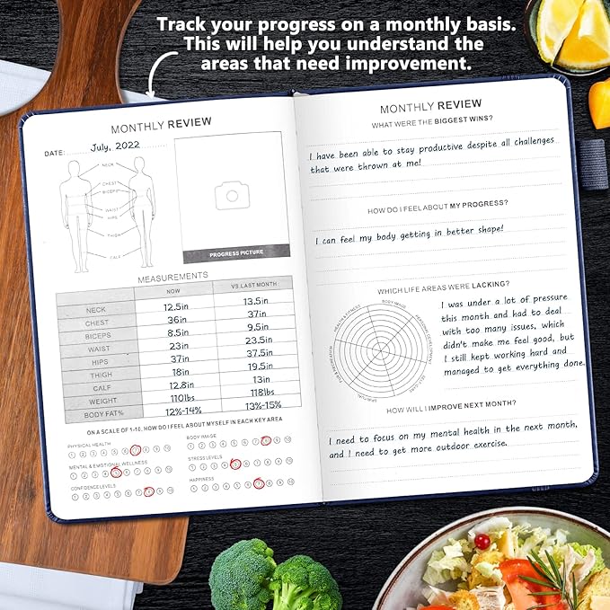 JUBTIC Weekly Meal Planner Notebook, Food Journal for Women Weight Loss, Fitness Journal, Daily Meal Prep Journal with Shopping and Grocery Lists for Food Planning, Healthy Diet or Weight Loss Tracking, Last 1 Year,Undated, A5, Rose Gold
