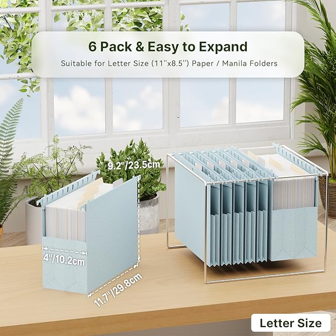XINGIA 4'' Expandable Hanging File Folders Letter Size, 6 Pack Wheat Straw Heavy Duty Hanging Files with Tabs,Extra Capacity File Cabinet Organizer for Office,Wide Hang File Folders for File Frame,Box