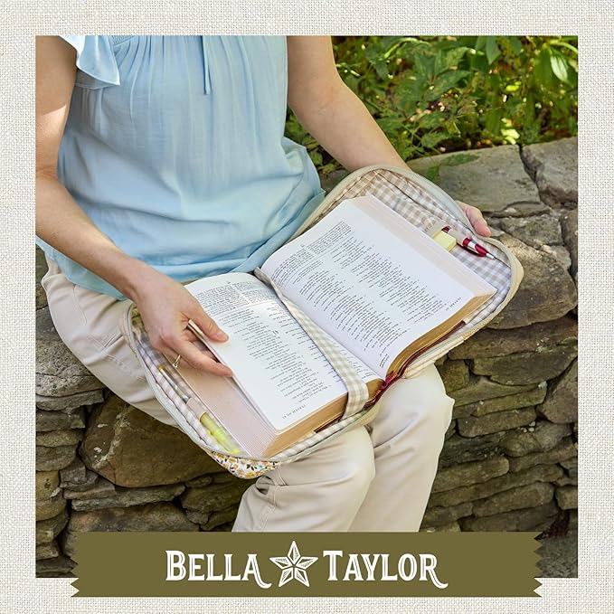 Bella Taylor Quilted Bible Cover for Women, Cotton Fabric Bible Case for Medium and Large Study Bibles, Prairie Meadow Patch