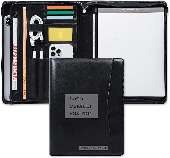 Calfinder Personalized Portfolio for Women&Men, Free Name Engrave,Customized Leather Padfolio with Logo or Name, Business Portfolio with A4 Writing Pad Holder for Resume,Interview