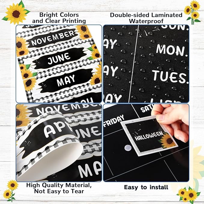 Sunflower Calendar Bulletin Board Set for Classroom Decoration Sunflower Calendar Seasons Weather Chart Summer Flower CTP Bulletin Board Paper-Cuts for Teachers Elementary School Classroom