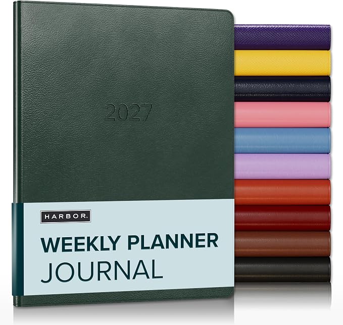Harbor Weekly Journal Notebook Planner 2027 - Lined, Durable Faux Leather, Softcover, 176 Quality Pages - For Men and Women, For Writing, Work & Travel - Leida Pine - 9"x7"