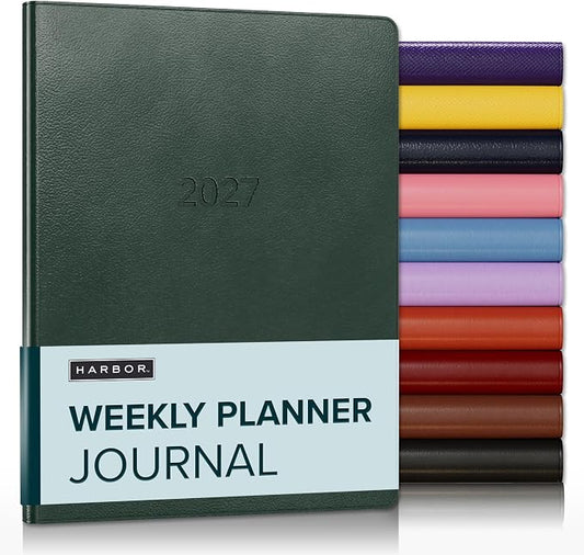 Harbor Weekly Journal Notebook Planner 2027 - Lined, Durable Faux Leather, Softcover, 176 Quality Pages - For Men and Women, For Writing, Work & Travel - Leida Pine - 9"x7"