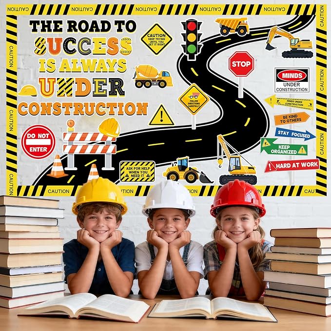 Construction Bulletin Board Decorations Road to Success Cutouts Construction Positive Sign Classroom Decor Traffic Inspirational Bulletin Board for Classroom Chalkboard Back to School Supplies