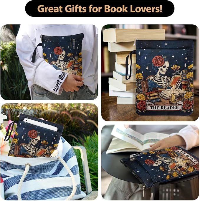 Dark Academia Gifts for Women Book Lovers, The Reader Book Sleeve Pouch for Bookworm Teachers Librarian, Tarot Bookcovers Protector for Paperbacks with Handle Pocket, Reading Accessories for Student