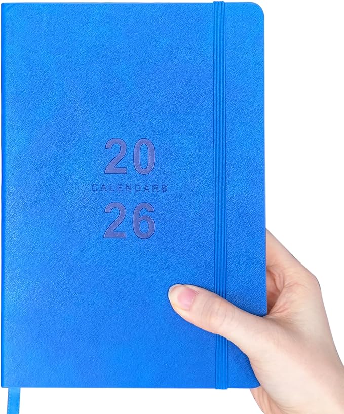 Daily Planner 2026, Calendar 2026 Agenda Planner Daily Journal Notebook 8.5"x5.8", January 2026 to December 2026, Faux Leather Cover (Navy Blue, 8.5"×5.75")