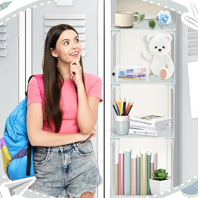 Demonwer Locker Organizer Shelf Grayish White Stackable Extra Locker Shelf Storage Cabinet Accessories for Back to School Office Home Gym Supplies