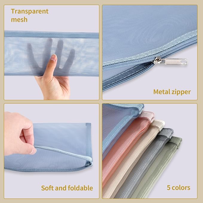 20 Pack Colored Mesh Zipper Pouch Bags, Nylon Puzzle Building Block Sets Toy Storage and Organization, Breathable See Through(10Pcs A4+10Pcs A5) Zipper Pouch with Handle for Games