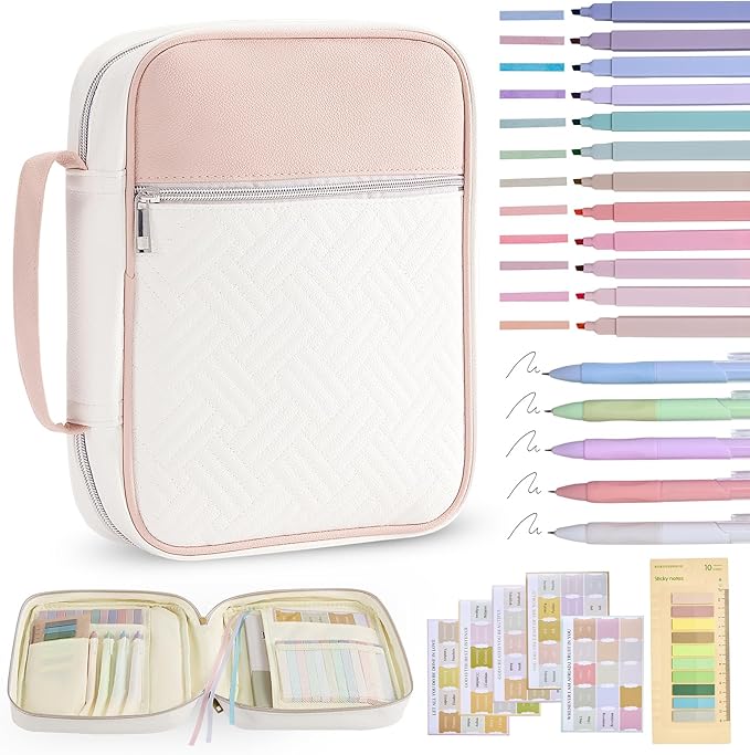 Bible Cover Bible Book Cover Bible Case for Women Canvas Carrying Case Book Protector Quilted Vegan Leather Bible Covers Study Supplies Accessories Christian Gift (Pink, One Size)