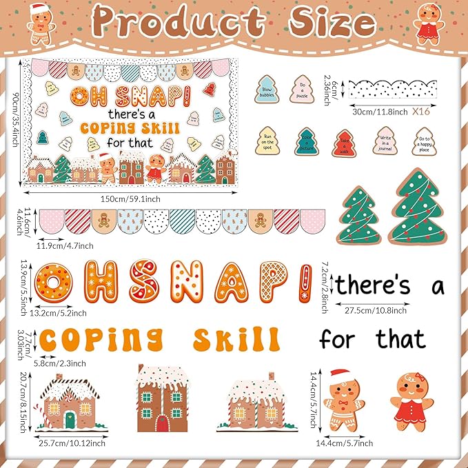Christmas Gingerbread Skill Bulletin Board Gingerbread Man House Paper Cutouts Xmas Bulletin Board Decorations for School Classroom Home Chalkboard Wall Door Décor Christmas Holiday Party Supplies