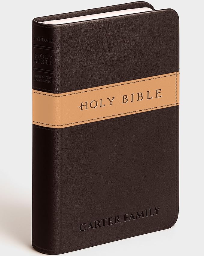 Personalized NLT Bible with Engraved Name, Dark Brown and Tan TuTone Faux Leather, New Living Translation Gift Bible