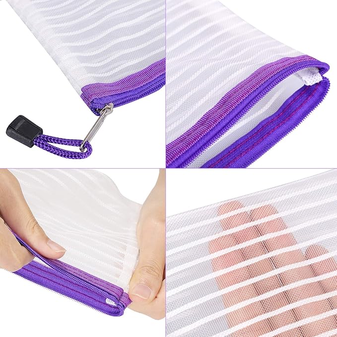 20 Pack Multicolored Zipper Mesh Pouch, Zipper Pencil Pouches Pen Bags, Multipurpose Travel Bags for Cosmetic School Office Supplies and Travel Accessories, 10 Colors (Assorted C)