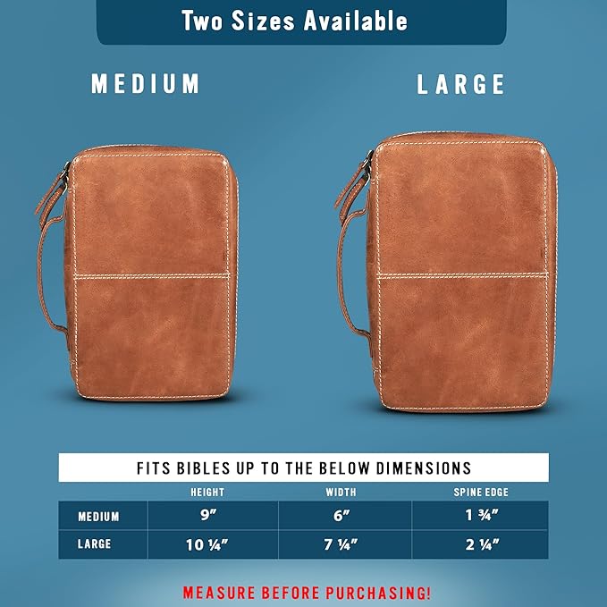 Hunter & Scribe Leather Bible Covers for Men and Women - Top Grain Buffalo Leather - Genuine Leather Bible Cover with Pockets, Zipper, and Bookmark - Bible case - Book Cover - Medium Light Brown