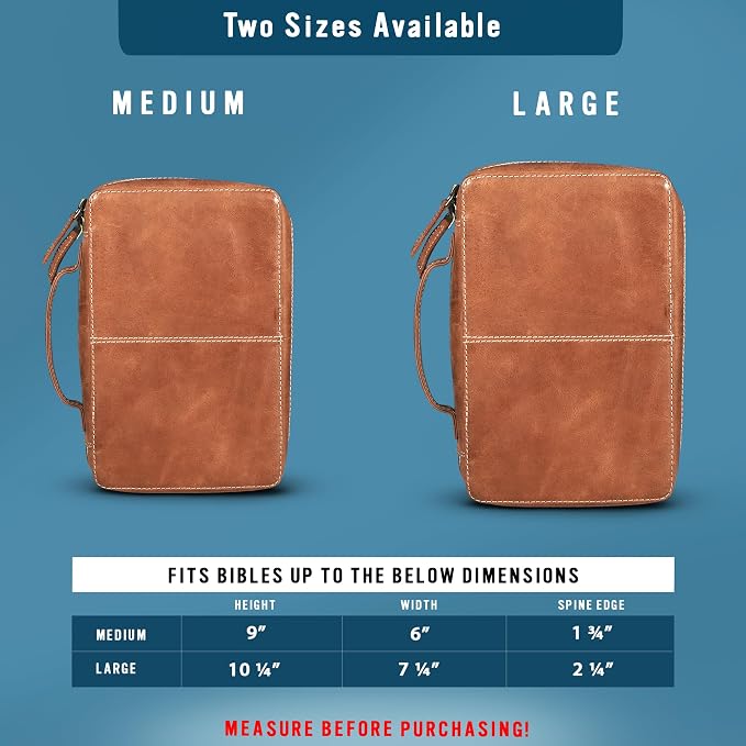 Hunter & Scribe Leather Bible Covers for Men and Women - Top Grain Buffalo Leather - Genuine Leather Bible Cover with Pockets, Zipper, and Bookmark - Bible case - Book Cover - Large Light Brown