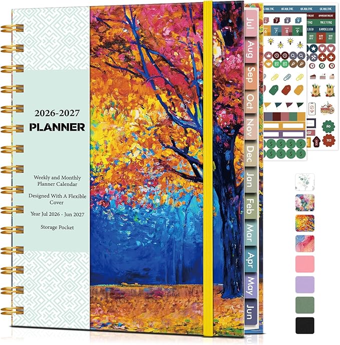 Academic Planner 2026-2027, Weekly and Monthly Calendar Planner from July 2026 - June 2027, 6.1" x 8.2" A5 Large Daily Agenda Book with Tabs, Flexible Cover, College School Organizer for Student Teacher, Autumn Woods