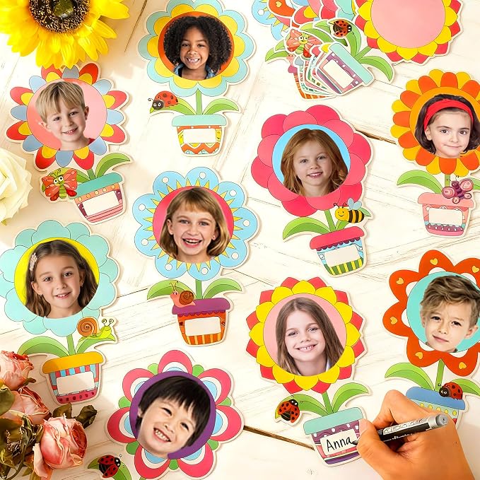 60pcs Flower Pot Theme DIY Cutouts Flower Pots Bulletin Board Decoration Set Spring Colored Plant Pot Paper Cut-Outs Classroom Decor for Boy Girl DIY Photo Craft Kindergarten School Wall Door Supplies