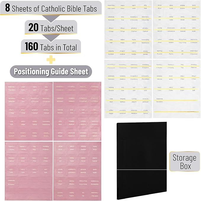 Mr. Pen- Catholic Bible Tabs for Women and Men, 160 pcs, 80 Pink Leather Bible Tabs with Gold Foil Lettering, 80 White Marble Design Paper Tabs, Easy to Read and Apply
