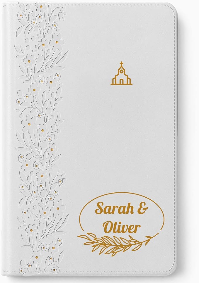 Printualist Personalized Bride’s Bible with Custom Photo and Text, White, KJV, King James Version, Red Letter Edition, Comfort Print, Faux Leather
