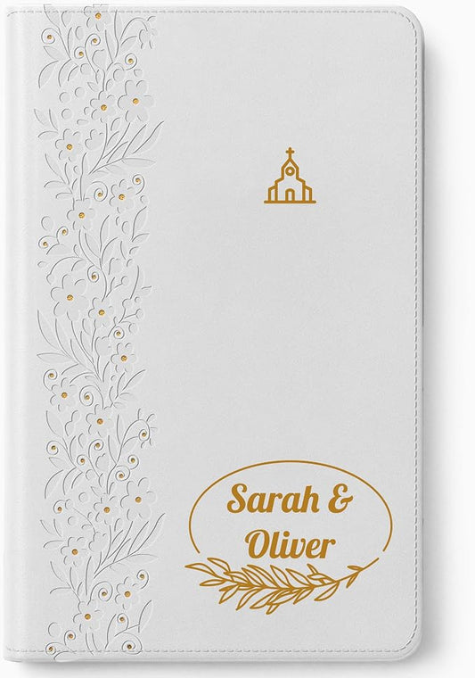 Printualist Personalized Bride’s Bible with Custom Photo and Text, White, KJV, King James Version, Red Letter Edition, Comfort Print, Faux Leather