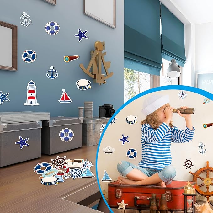 Harloon 95 Pcs Nautical Cut Outs Anchors Sailboats Life Preserver Nautical Themed Cutout Mini Nautical Accents for Classroom Bulletin Board Decor
