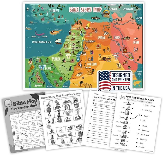 Beersheba Bible Story Map Poster (Laminated) (3, 18" x 24")- For Classroom, Christian Learning, Homeschool, Christian History & Art for Home Church Or Sunday Bible School, Old Testament Decorations