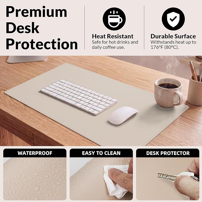 AFIING Cork Desk Mat, Beige, 23.6" x 13.8", Desk Pad Protector | Dual-Sided Natural Cork & PU Leather, Waterproof, Non-Slip, For Office, Home & Study