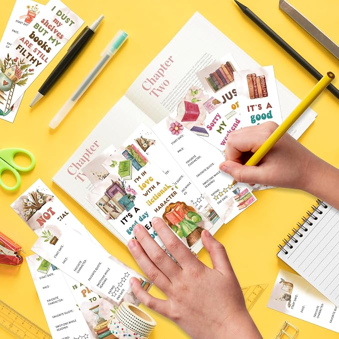 Haooryx Book Lovers Book marks - 120 Pcs Watercolor Paper Bookmark Humor Double-Sided Reading Page Marker Tracker Book Reading Club Party Teacher Supply School Prize Student Reward Kids Birthday Gifts