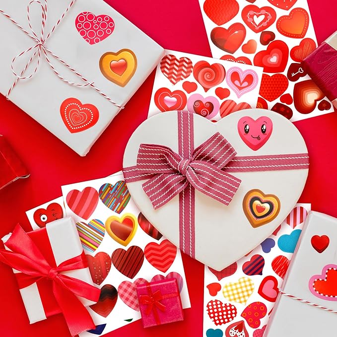 Heart Stickers, Valentines Stickers, 260PCS Valentine Day Heart Stickers, Self-Adhesive Hearts Decorative Sticker Decal for Mother's Day Wedding School Craft Activity Party Favors Supplies