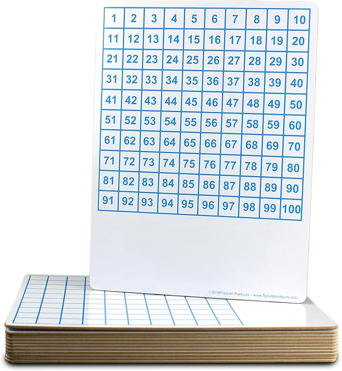 Flipside Products 9" x 12" Two Sided Dry Erase Board Hundreds Grid, Learn to Count, Counting Aid, Number Chart, Classroom and Home, Pack of 12