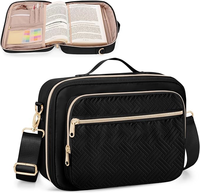 Bible Cover Case for Women, Large Bible Church Bag with Strap, Bible Carrying Case Book Protector with Handle, Black(Empty Bag Only)